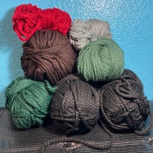 UNTAGGED Super Bulky Chunky  Assorted Yarn Bundle Red, Green, Black, Brown, Gray